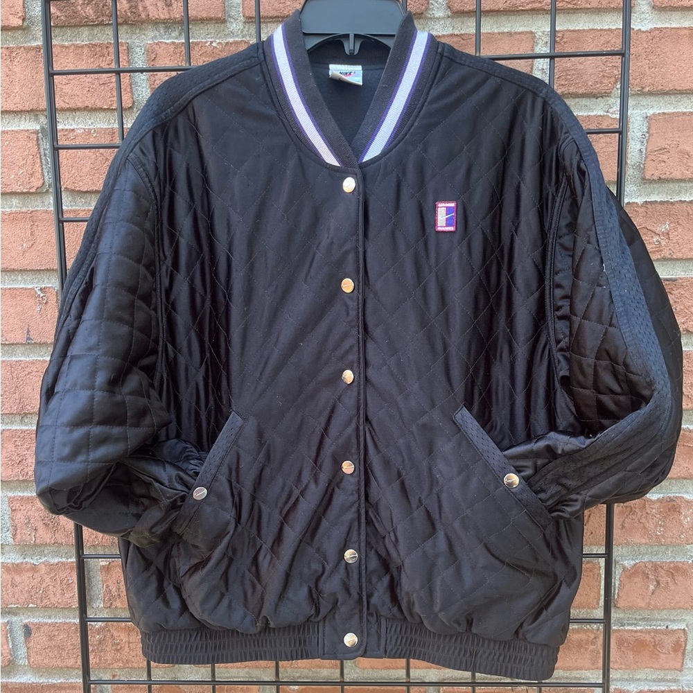 Vintage 90's Nike Court Quilted Jacket Snap Button - Picture 1 of 8
